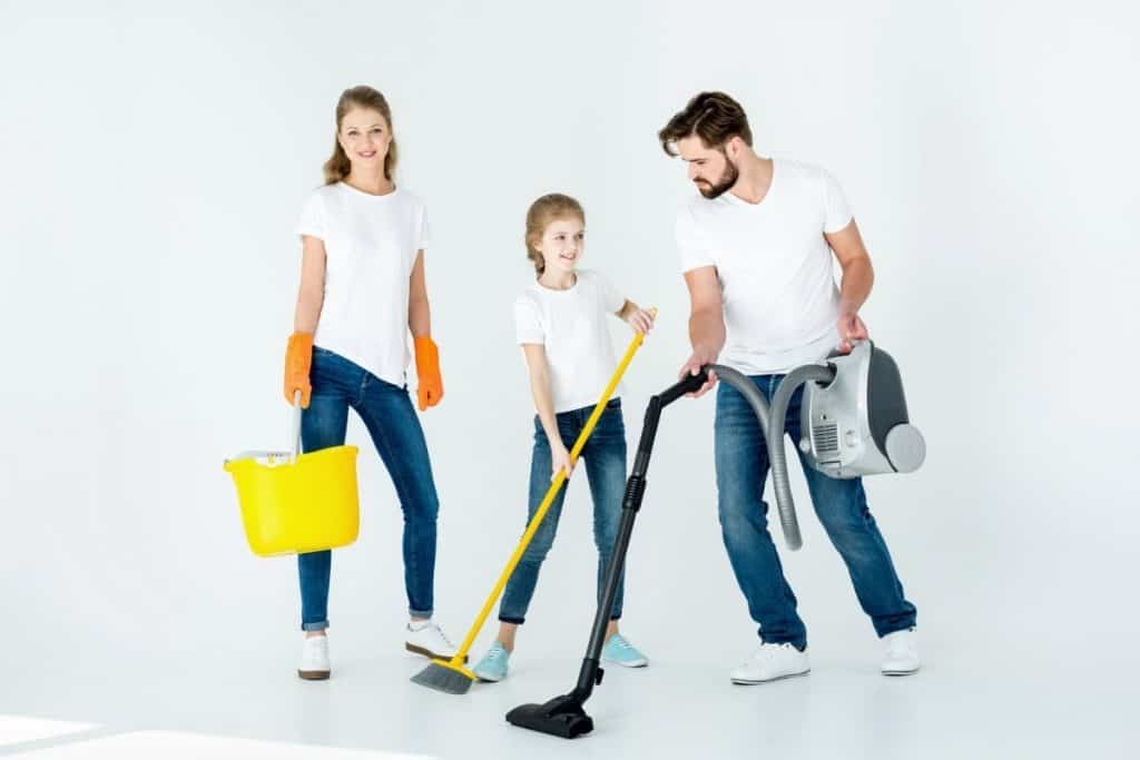 family cleaning together