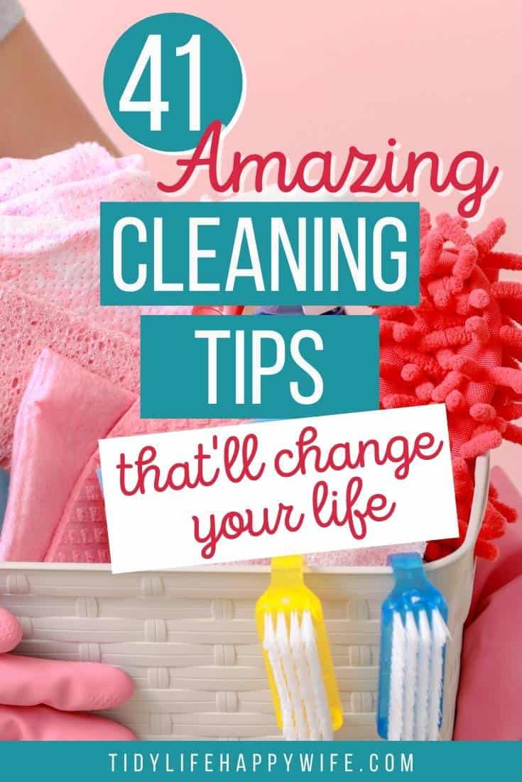 Wish you knew the best cleaning hacks, tips, and tricks to get your house clean quick? Here are some hacks to clean the toughest messes. Household cleaning tips you can use in every room of your home. Professional cleaning hacks for the bathroom, bedroom, and kitchen including how to deep clean the garbage disposal, shower head, and moldy grout. via @Tidylifehappywife