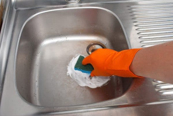 cleaning a stainless steel kitchen sink with hydrogen peroxide