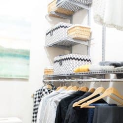 adjustable closet system storage hack and storage bins in the bedroom