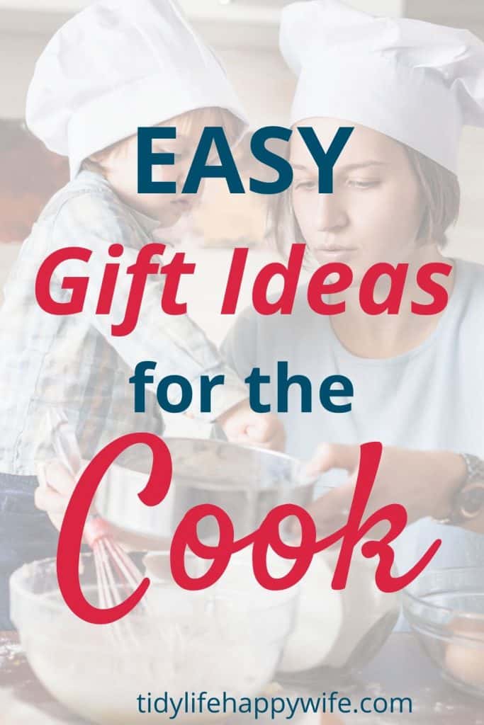 Mother and child wearing chef's hats and cooking with the perfect gifts they received