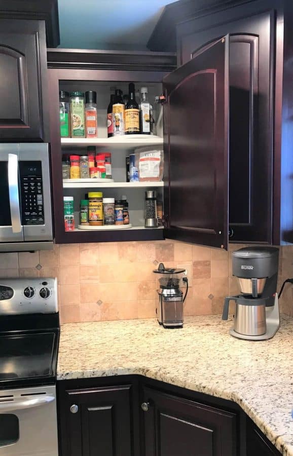 Spices stored next to the stove so staying organized is easier