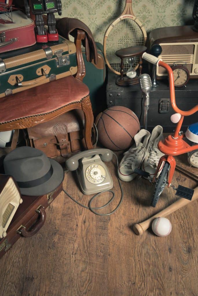 baseball, bat, tricycle and other sentimental clutter items