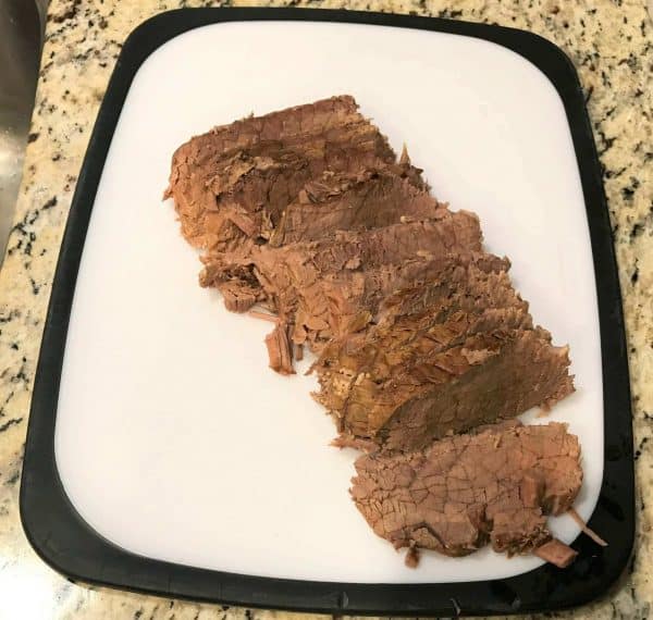 Thick slices of roast beef for easy slow cooker french dips.