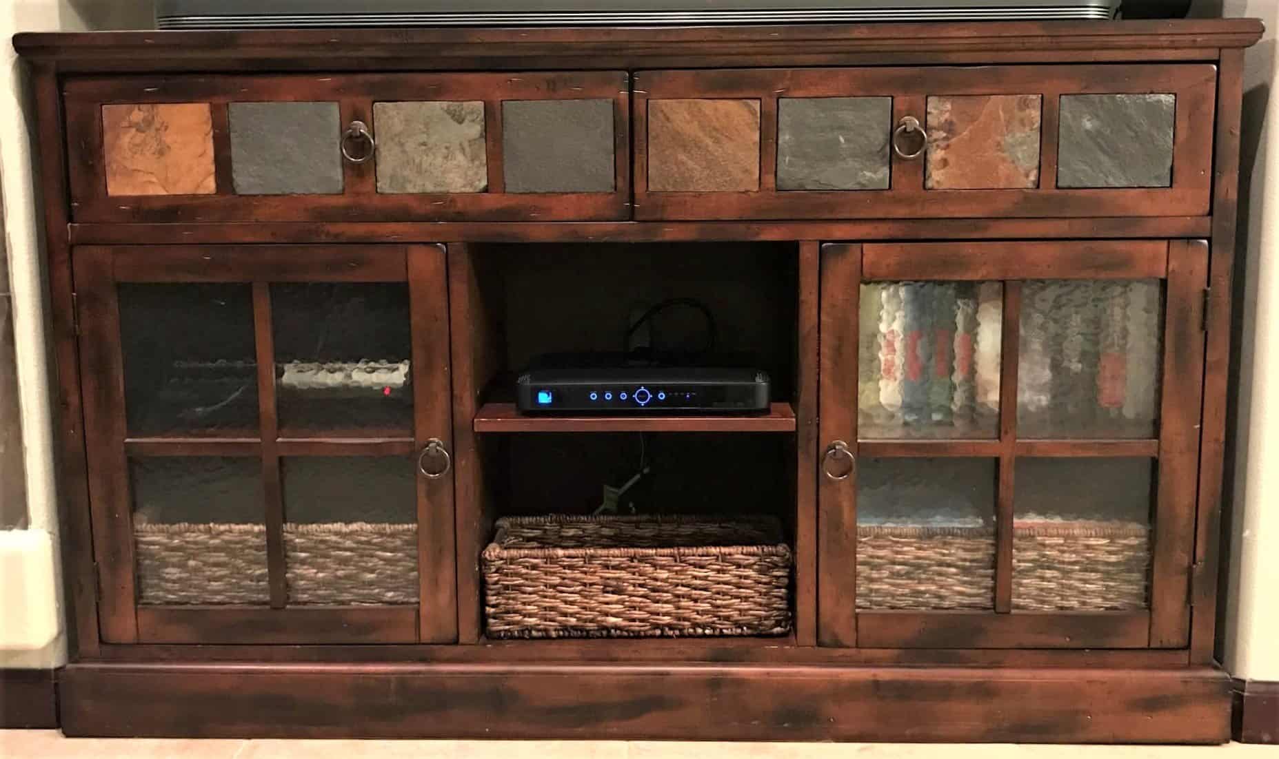 Entertainment stand with shelves and drawers to increase storage space