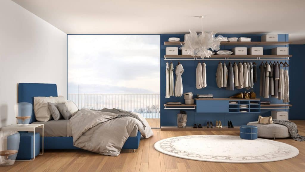 open bedroom with wall closet