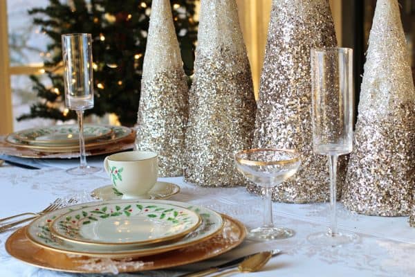 dining room table set for holiday company