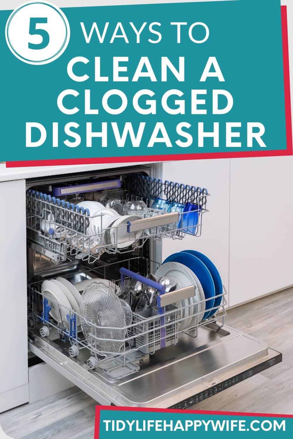 Does your dishwasher have a bad odor and bits of food in the bottom after the cycle? You might need to clean out the filter and drain hoses. Here are 5 ways to can clean the clog yourself. via @Tidylifehappywife