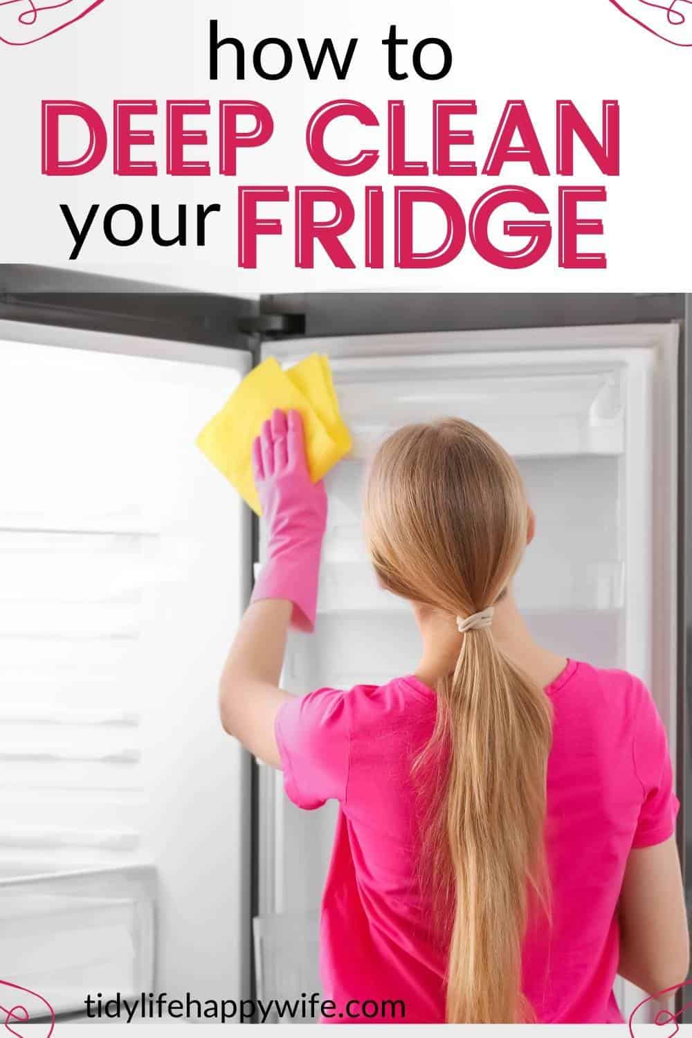 Stinky Fridge? Here's a step-by-step tutorial to deep clean the fridge. Cleaning tips for removing stubborn stains and getting rid of bad odors. How to clean the glass shelves and removable plastic dividers. Cleaning hacks for cleaning the crisper drawers, ice maker, and water dispenser. The best cleaning products for cleaning the refrigerator.  via @Tidylifehappywife