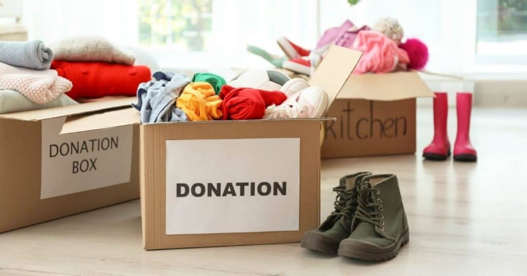 unwanted items in boxes to be donated