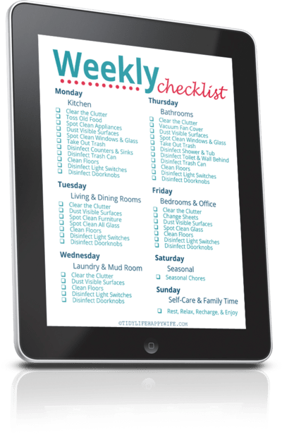 weekly cleaning checklist on a tablet